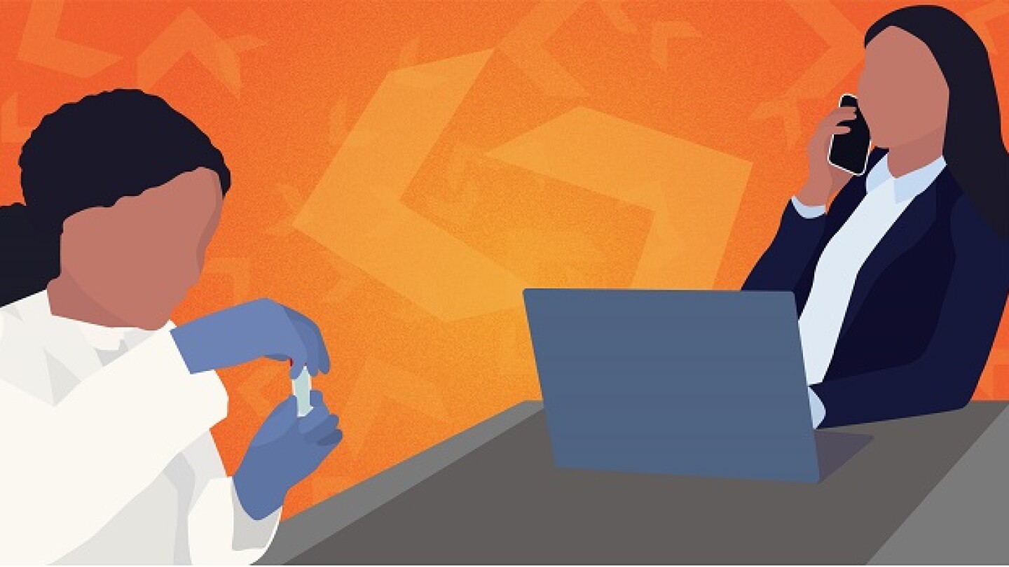 Pictured: Graphic showing person working in a lab