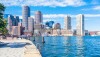 Photo of Boston downtown from Fan Pier Park in Seaport district