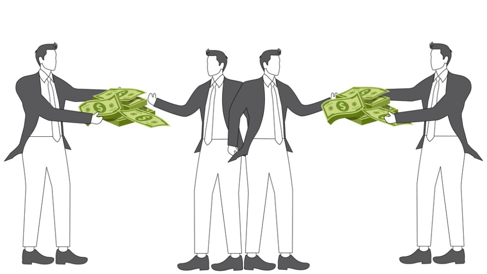 Paying double wages or giving double money, greed and lust, double work for double wages, one person splitting into two and claiming both