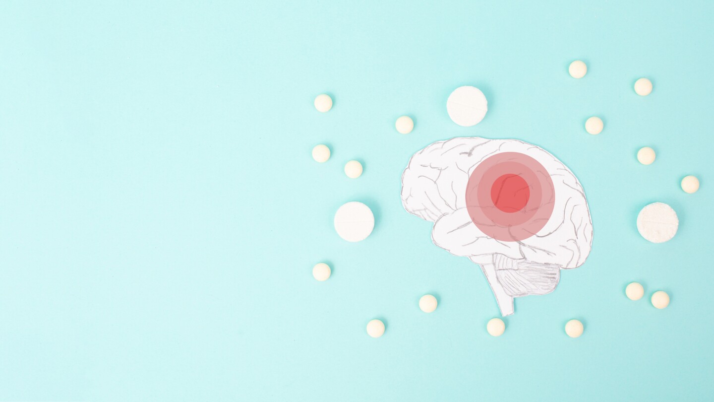 Brain with pills, Alzheimer awareness day, dementia diagnosis, Parkinson disease, memory loss disorder, damaged mind