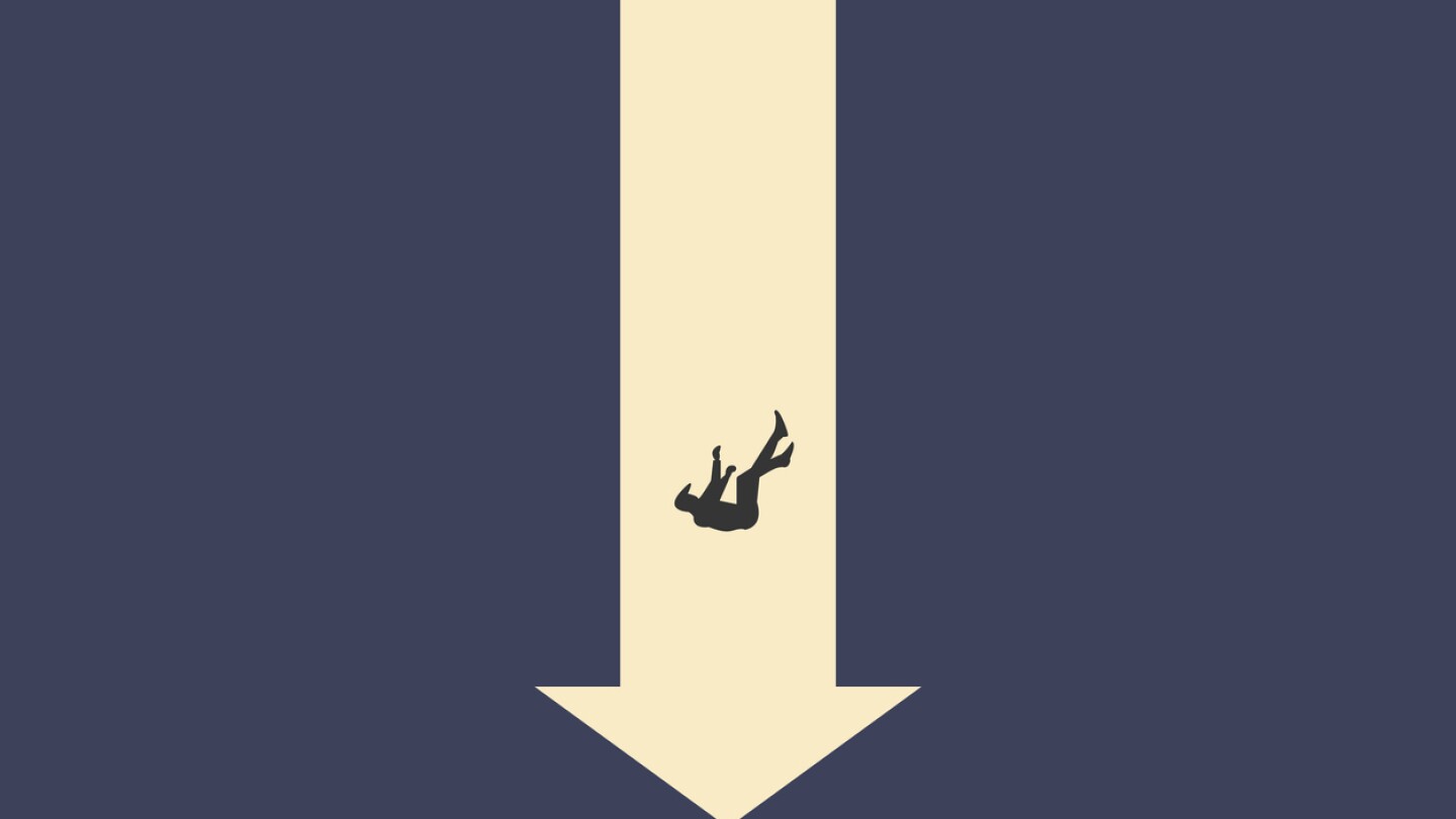 Business and financial crisis vector concept with businessman falling down the hole. Symbol of market crash, recession, risk, bankruptcy and loss. Eps10 illustration.