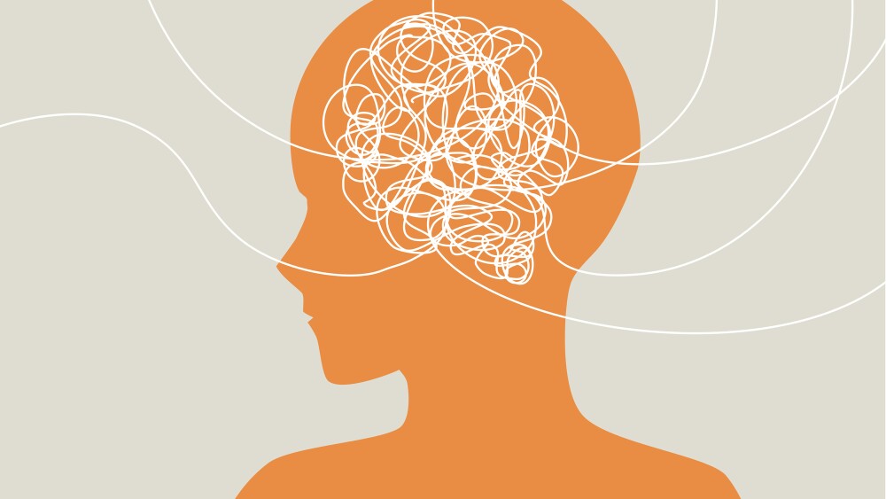 Mental health, illness ,brain development ,medical treatment concept, messy lines of thinks in human head , vector illustration