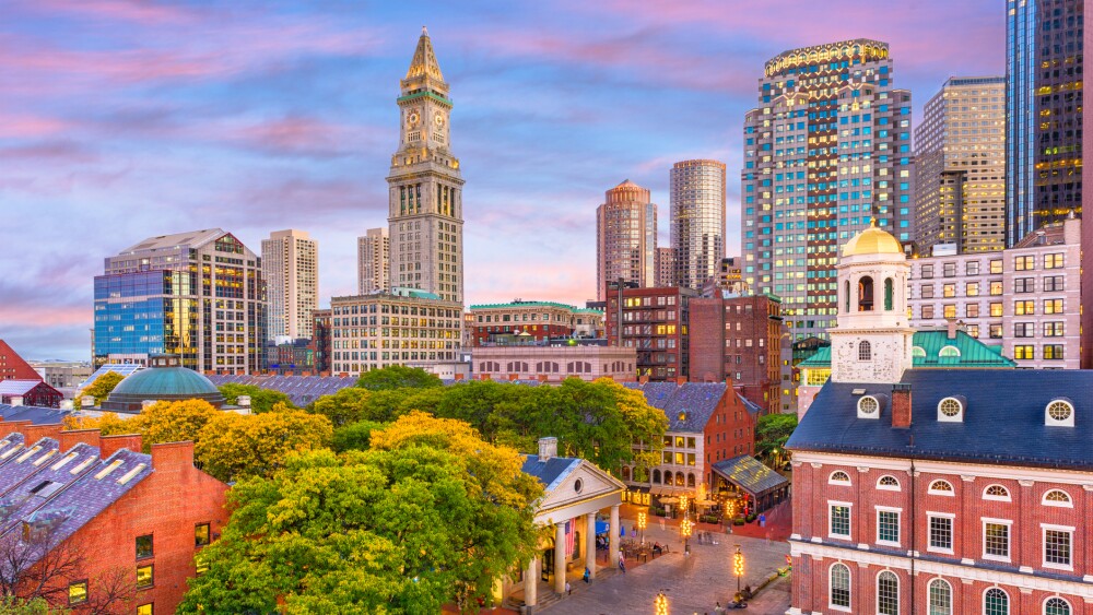 Boston, Massachusetts, skyline over Quincy Market
