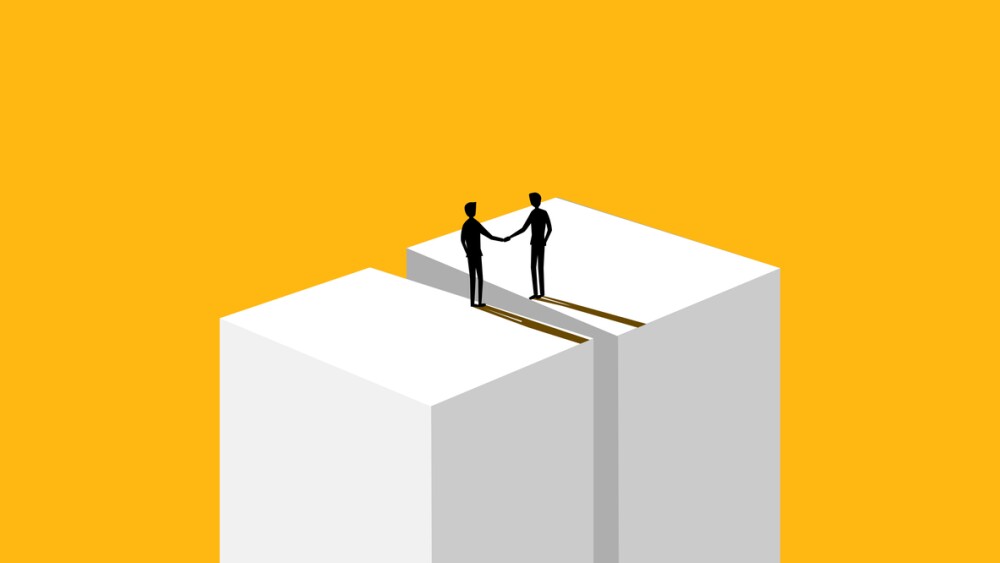 Reaching an agreement. Businessmen shake hands and make a deal. vector