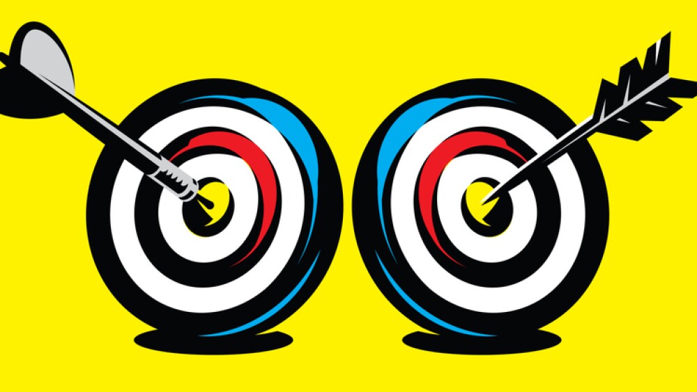 Set of two dart targets with arrow and dart. Vector color illustration.