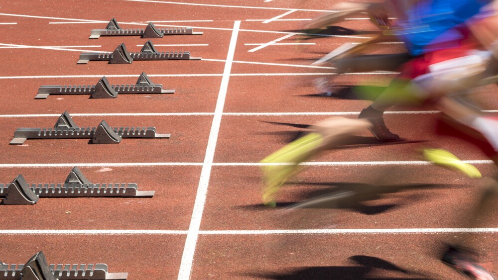 sprint start in track and field in blurred motion
