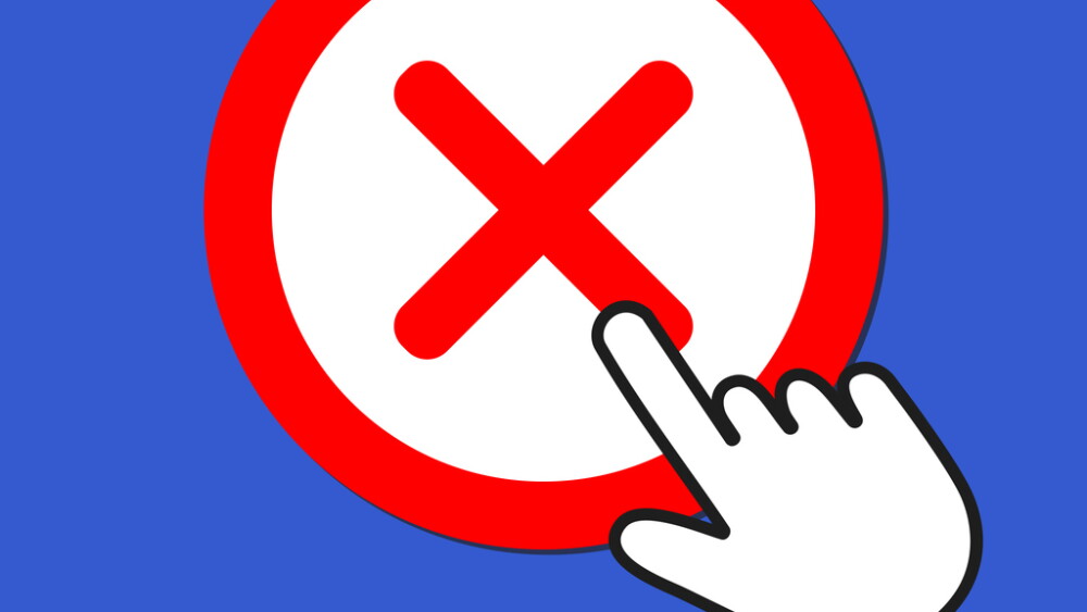 Cross icon. Reject, decline concept. Hand Mouse Cursor Clicks the Button. Pointer Push Press