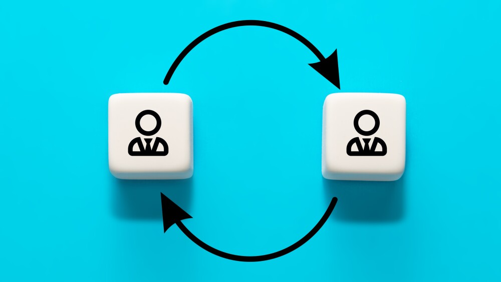 Human resource management and recruitment concept. Job rotation or staff turnover icon.