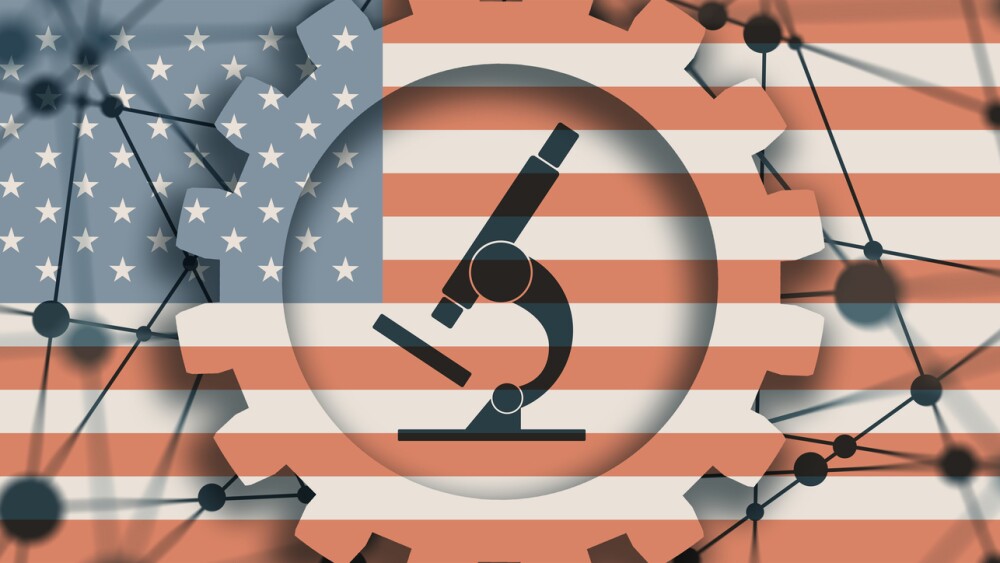 Microscope icon. Molecule and communication background. Connected lines with dots.