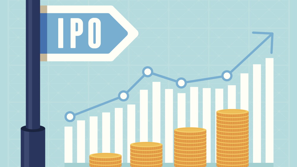 Vector IPO (initial public offering) concept in flat style - investment and strategy icons