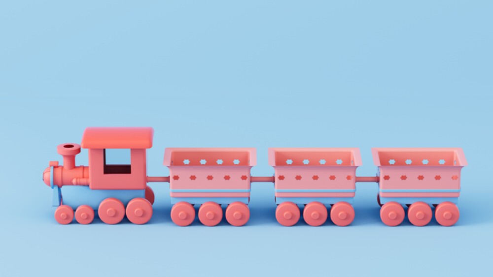 A train with blue background, 3d rendering. Computer digital drawing.