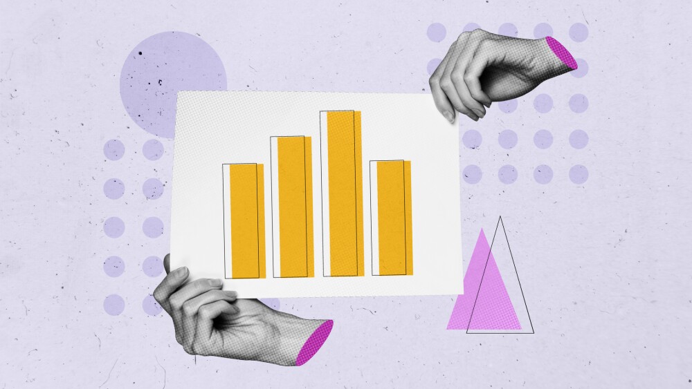 Creative photo poster trend art collage image of hands hold poster chart development statistics success growth economy progress.
