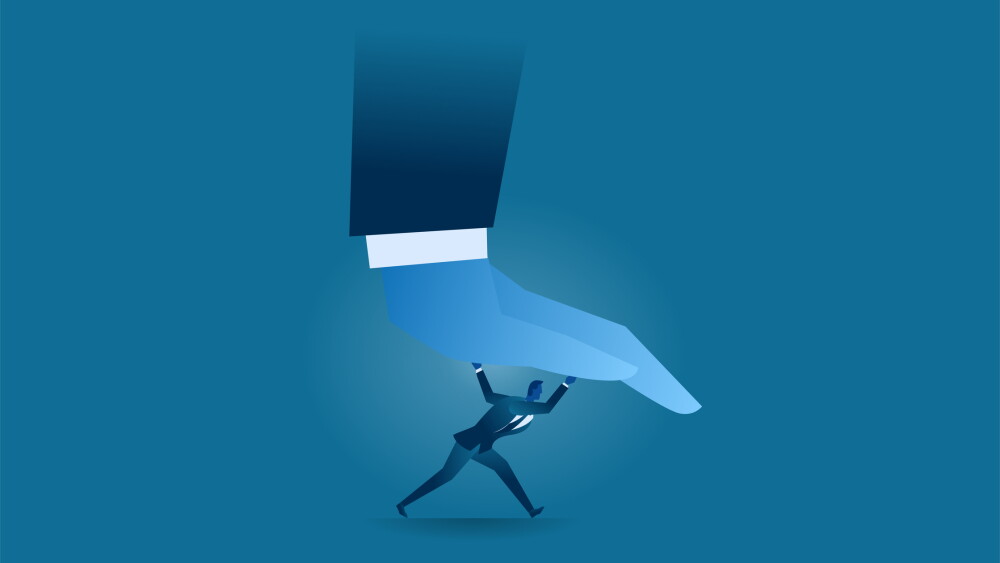 big hands mean pressure that crushes someone mean an officer concept flat illustration Business about hard work and pressure for presentation