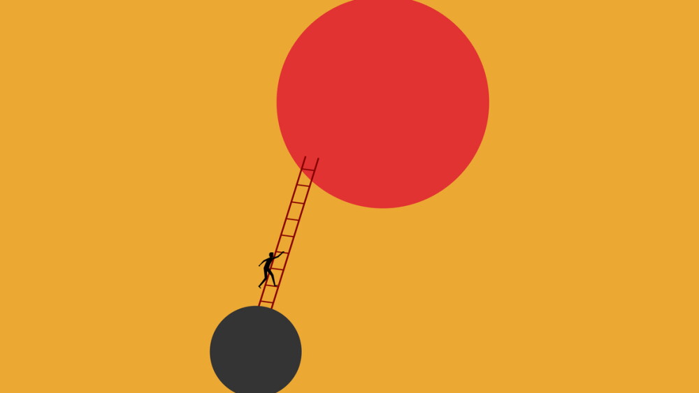 Illustration of businessman climbing down ladder