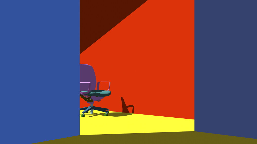 Colorful room with chairs.This artwork was fully modeled and rendered by myself using 3D modeling software. No reference images, maps, or external satellite data were used.