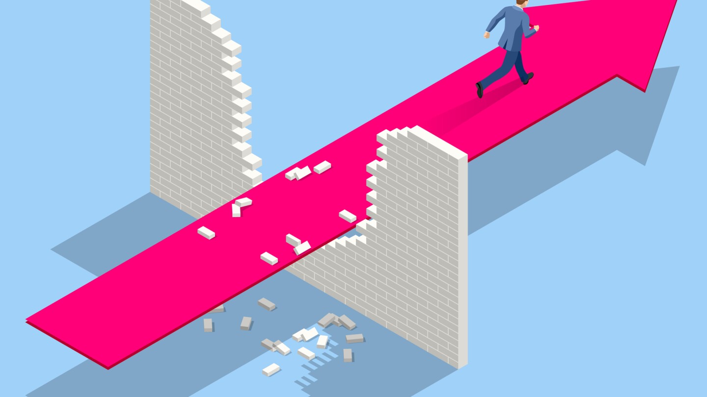 Isometric Breaking the Wall. An alternative Solution to the Problem. Businessman Solved Problem, New Solution, Success and Leadership. Breakthrough. Business concept.