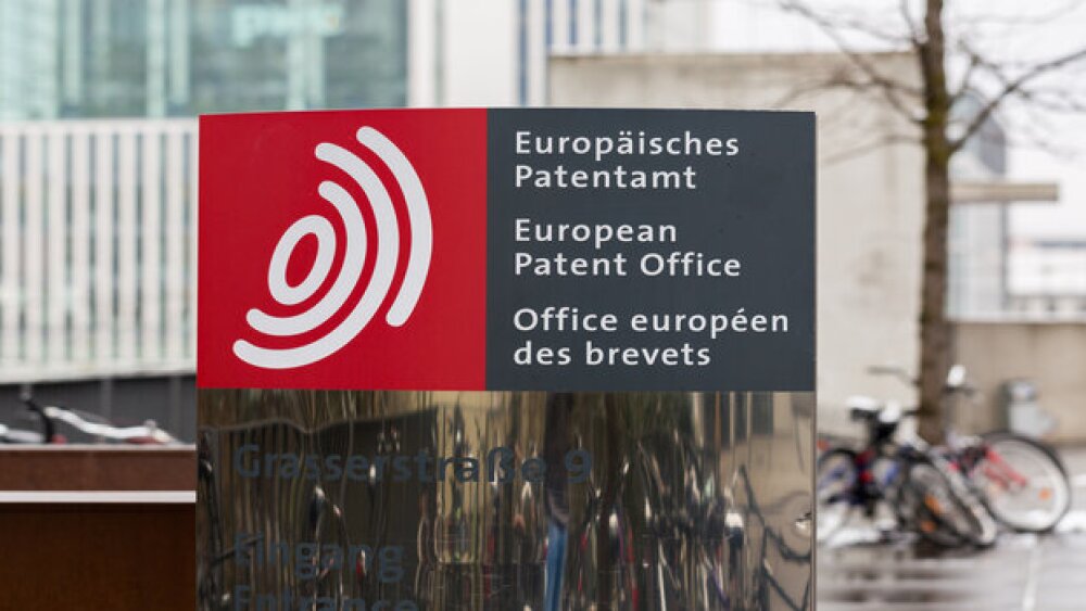 Pictured: Sign at the European Patent Office's headquarters in Germany