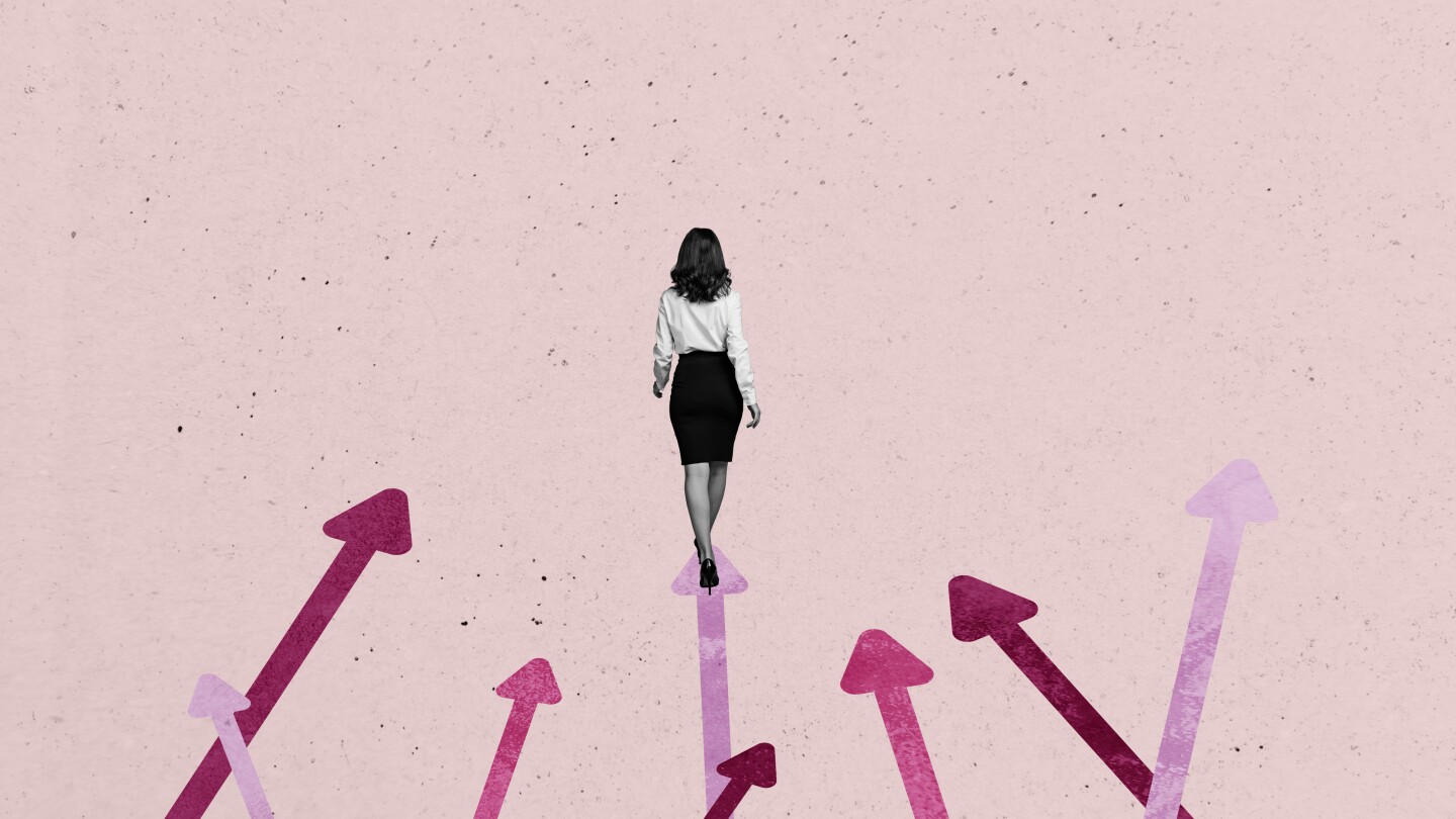 3D collage design composite trend artwork sketch of different routeway direction target trader young lady back walk step success choice.