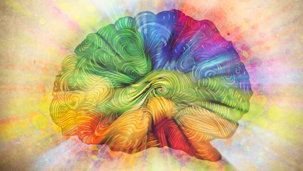Brain doodle illustration, sketched colored concept about fresh ideas in human mind
