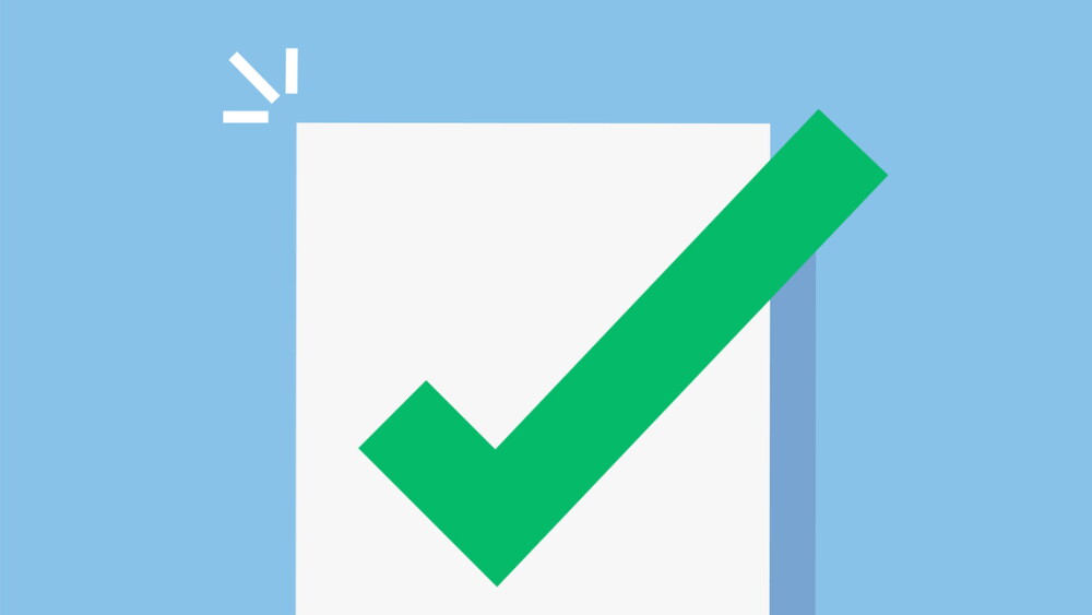 Approved and confirmed document file with check mark icon