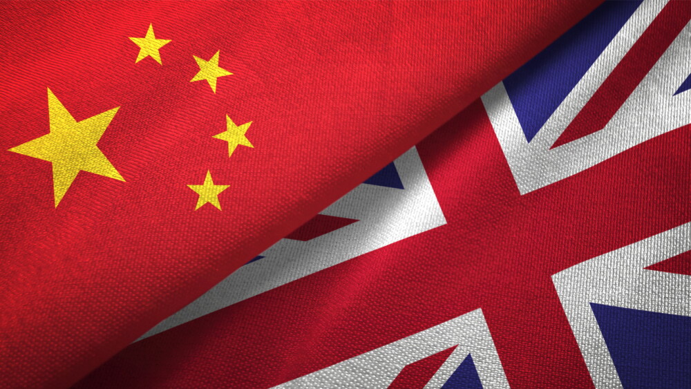 United Kingdom and China flag together realtions textile cloth fabric texture