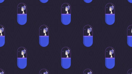 graphic pattern with the tablet. topic of drugs. pill with girl and space inside. relax