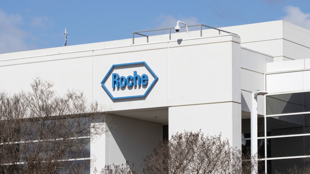 Pleasanton, CA, USA - Feb 21, 2024: Exterior view of the headquarters of Roche Molecular Diagnostics (RMD) in Pleasanton, California. F. Hoffmann-La Roche AG is a Swiss pharmaceutical company.