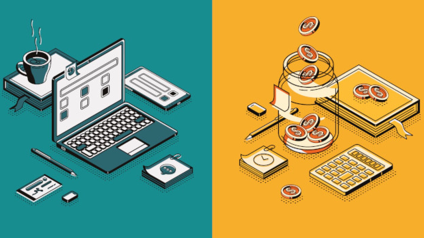 Pictured: Illustration of computer and other work-