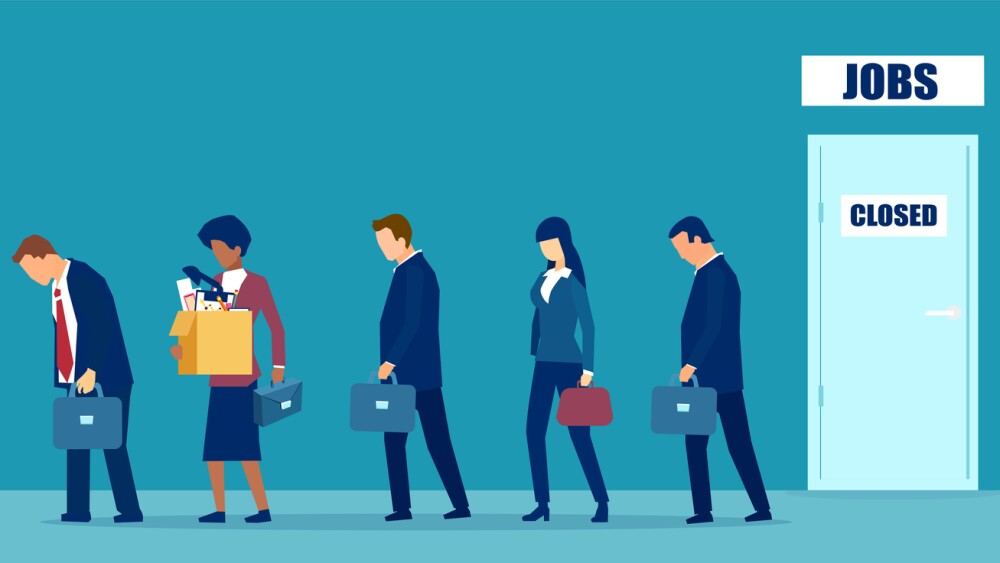 Illustration of a sad group of people fired from job due to business closure