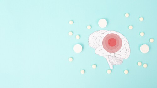 Brain with pills, Alzheimer awareness day, dementia diagnosis, Parkinson disease, memory loss disorder, damaged mind