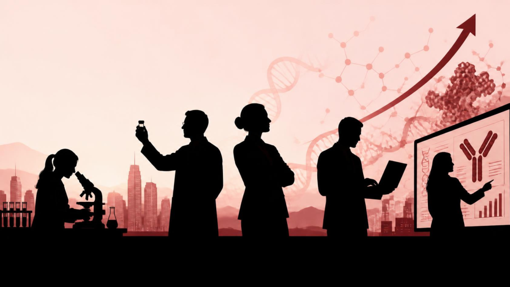 Illustration of life sciences professionals at work performing different tasks