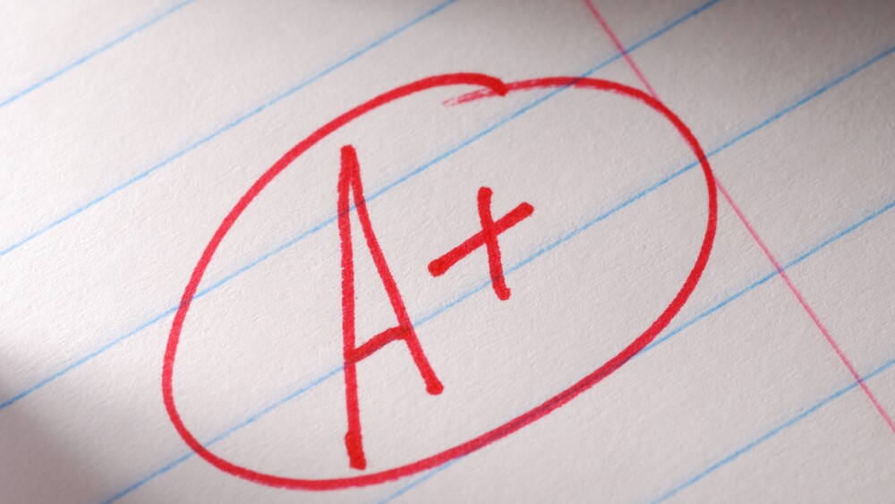 A plus grade in the notebook