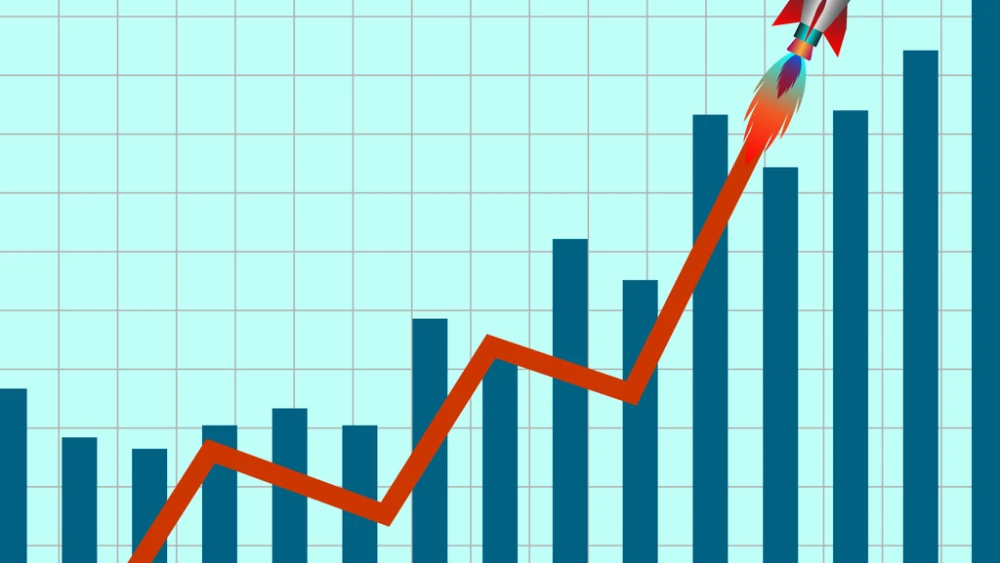 Profit Graph with Space rocket, Rocket is flying up on chart. Successful startup business concept. Symbol of business growth.