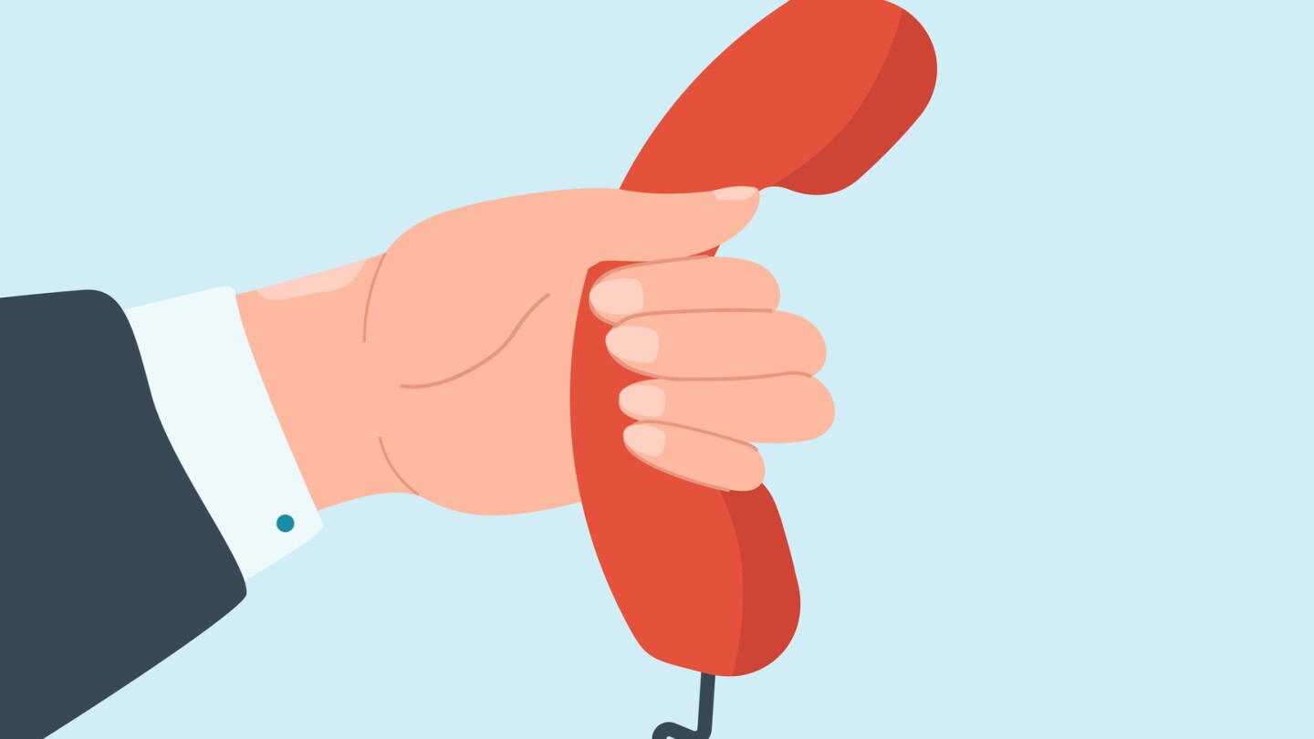 Phone headset in hands flat vector illustration. Phone as symbol of connection with customer, support or feedback. Hotline, service, media, network, help concept