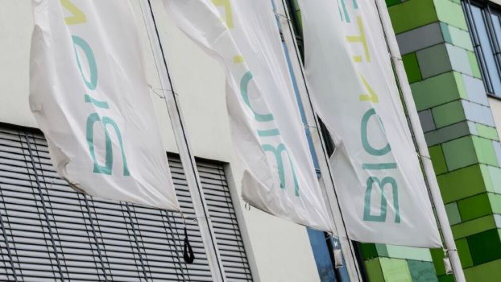 Pictured: BioNTech flags fly in the wind/Andreas A