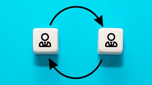 Human resource management and recruitment concept. Job rotation or staff turnover icon.