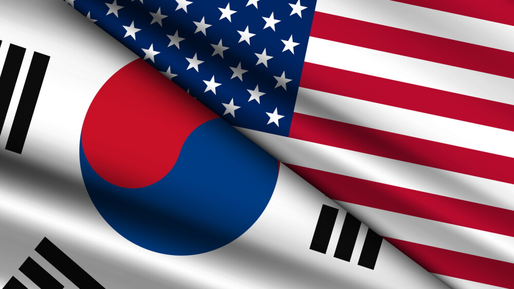 High Quality background with Two Flags of South Korea and USA