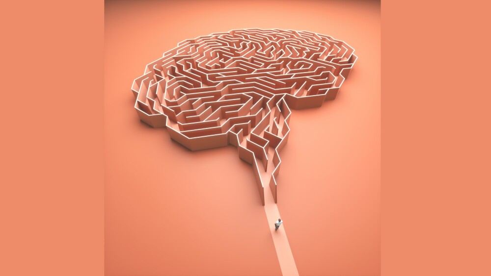 Brain shaped maze. Conceptual image of science and medicine. 3D illustration.