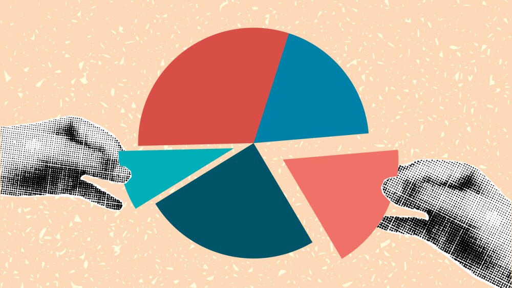  Illustration showing hands removing pieces of pie chart