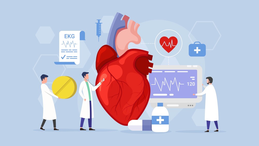 Modern process Heart inner organs disease treatment design concept with Tiny People Character Vector Illustration