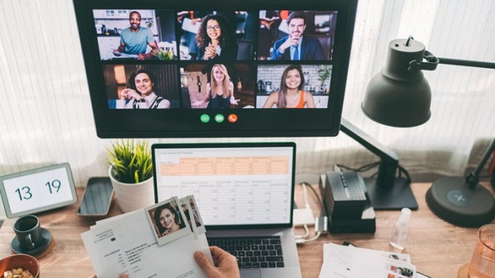 Human resources manager talks with job applicants on video call, home office during COVID-19 pandemic