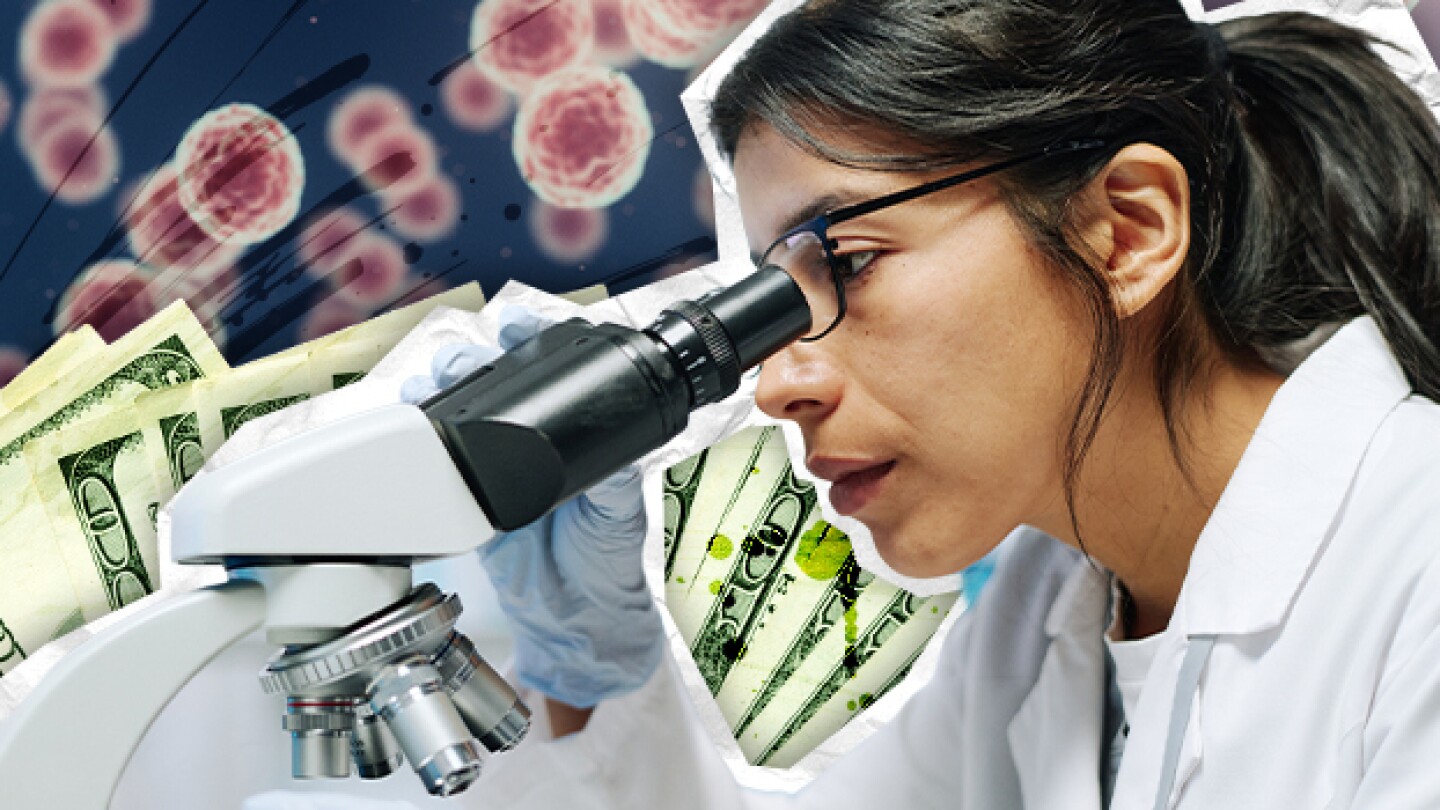 Pictured: A scientist looks into a microscope