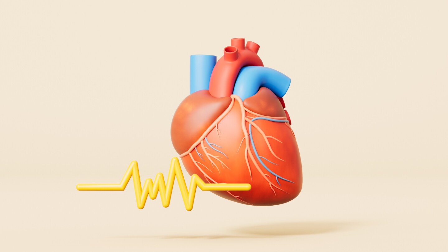 3d rendering medical heart in yellow background