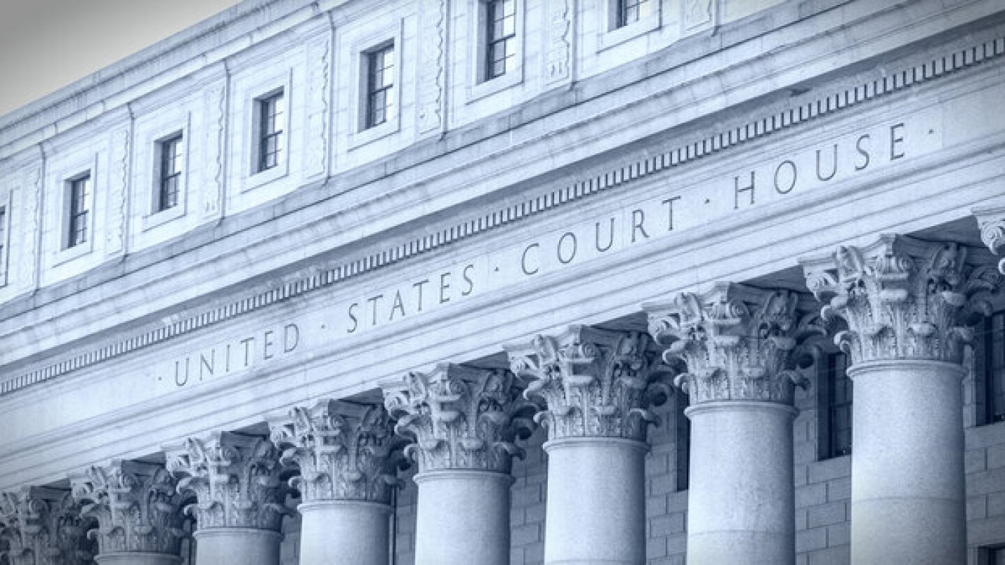 Pictured: Sign above the entrance to a U.S. courthouse