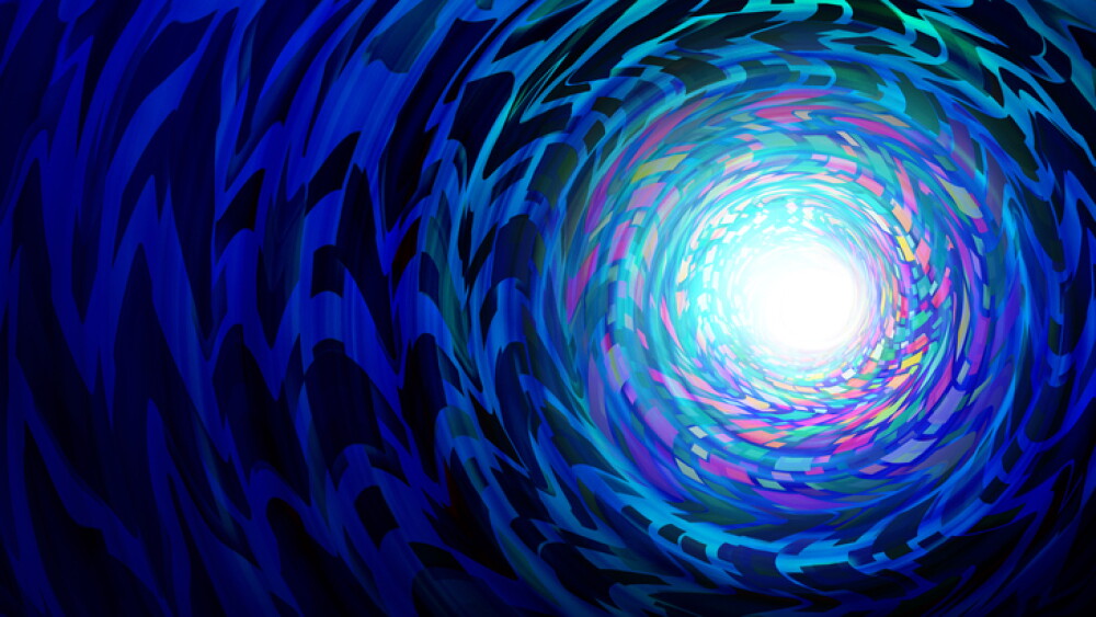 Creative background as a blue abstract extreme perspective design element representing time travel or Psychedelic and hallucinogenic consciousness trip as a 3D illustration.