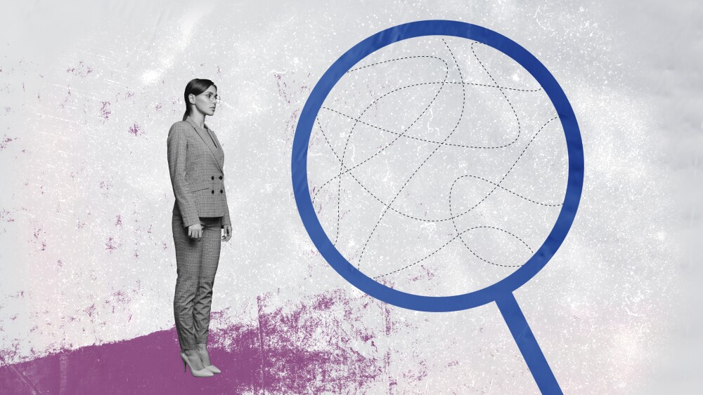 Artwork magazine collage picture of serious confident lady looking big enlargement glass isolated drawing background.