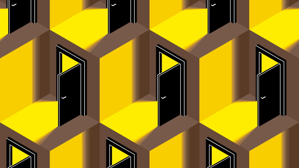 Doors seamless vector background, surreal 3D dimensional interior theme.