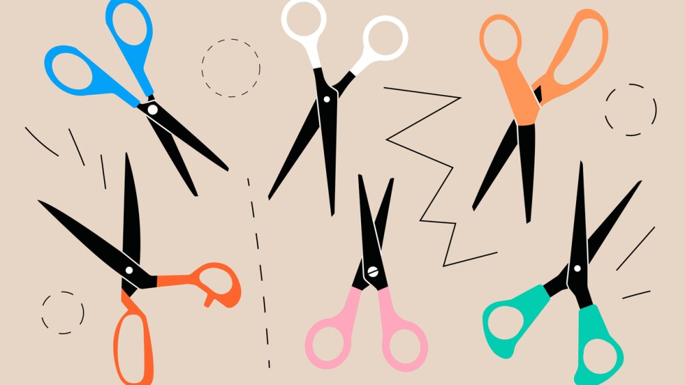 Set of diferent colored scissors vector. Scissor icon in cartoon and flat style. Open cutting or nippers. Vector illustration.