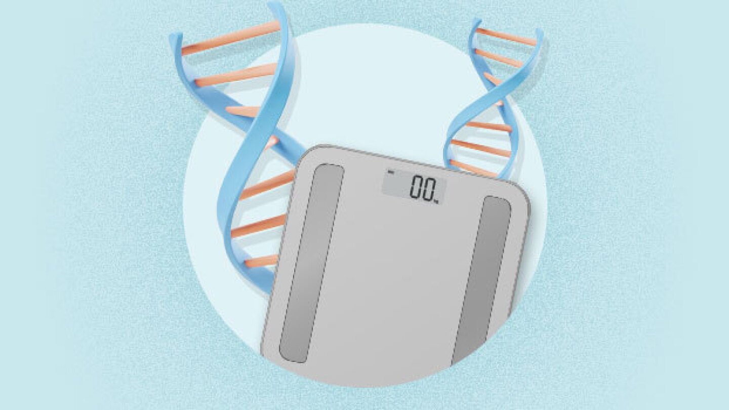 Pictured: A scale with DNA in the background