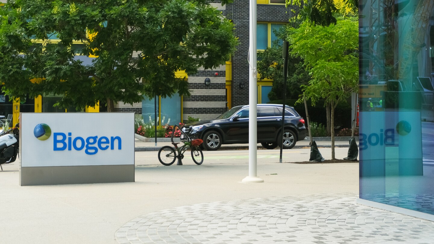 Cambridge, USA - 26 July 2024. View of leading global biotechnology company Biogen office exterior banner logo sign, Biotech industry